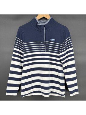 L.L.Bean Womens Striped Lightweight Pullover Sweatshirt M Navy White Nautical